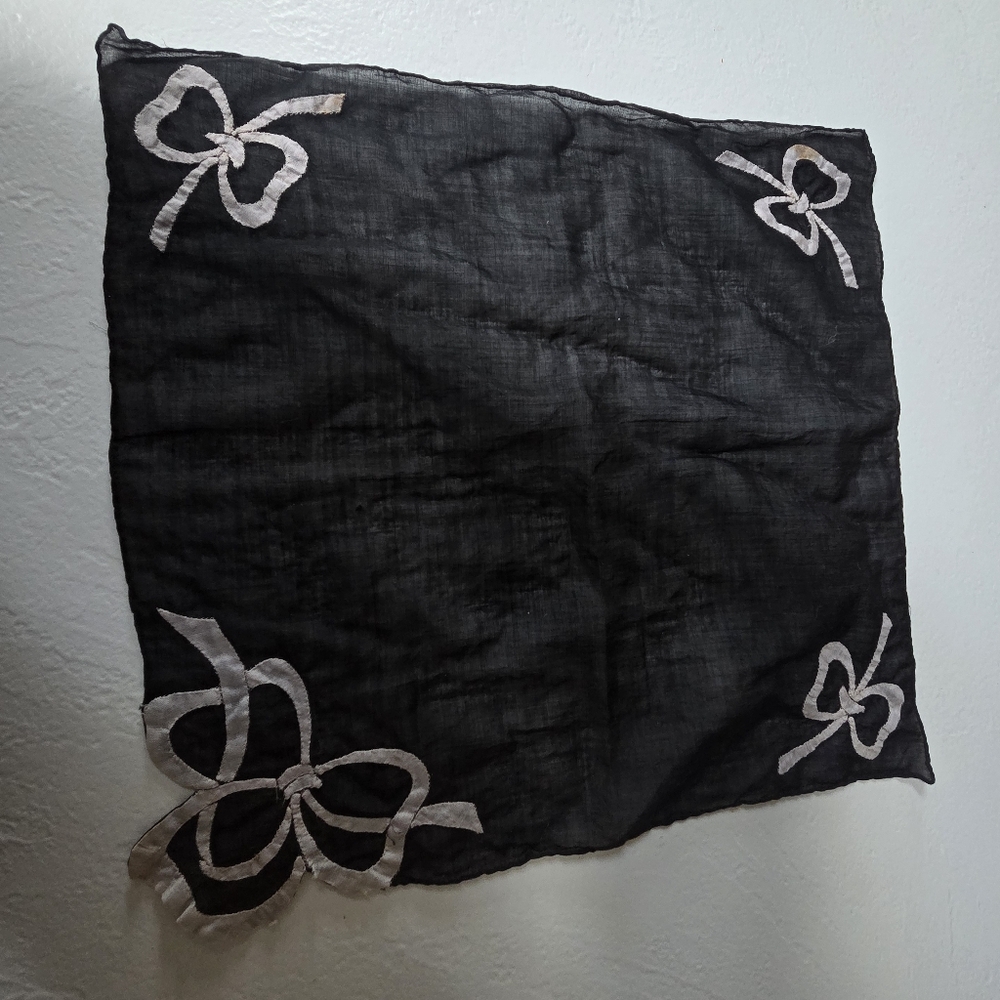 Vintage Black Handkerchief with Applique Bow Details